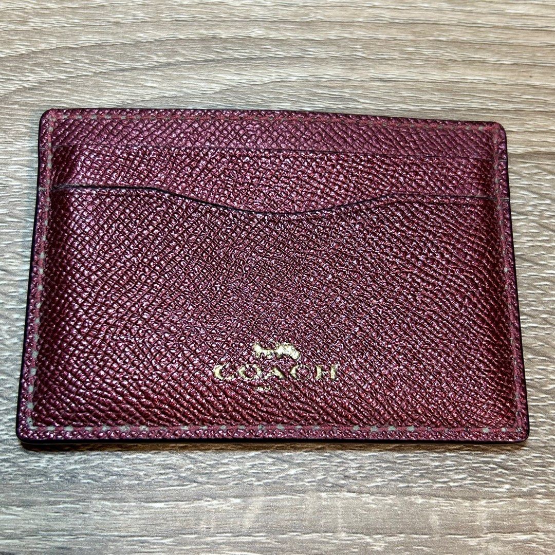 Coach card holder authentic red shiny wallet small mini travel