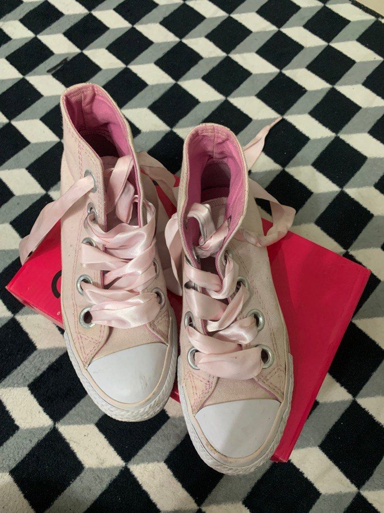 CONVERSE CHUCK TAYLOR HIGH PINK BIG SATIN LACES Women's Fashion, Sneakers on Carousell