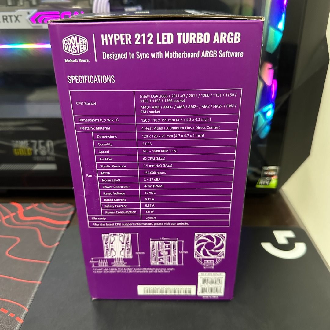 Cooler Master Hyper 212 Turbo ARGB CPU Cooler, Computers & Tech, Parts