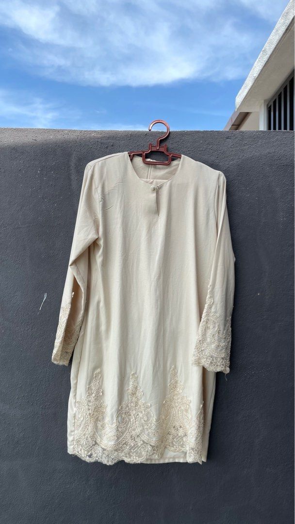 Cream Nude Lace Kurung, Women's Fashion, Muslimah Fashion, Baju Kurung