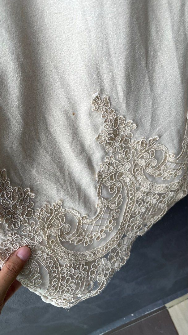 Cream Nude Lace Kurung, Women's Fashion, Muslimah Fashion, Baju Kurung