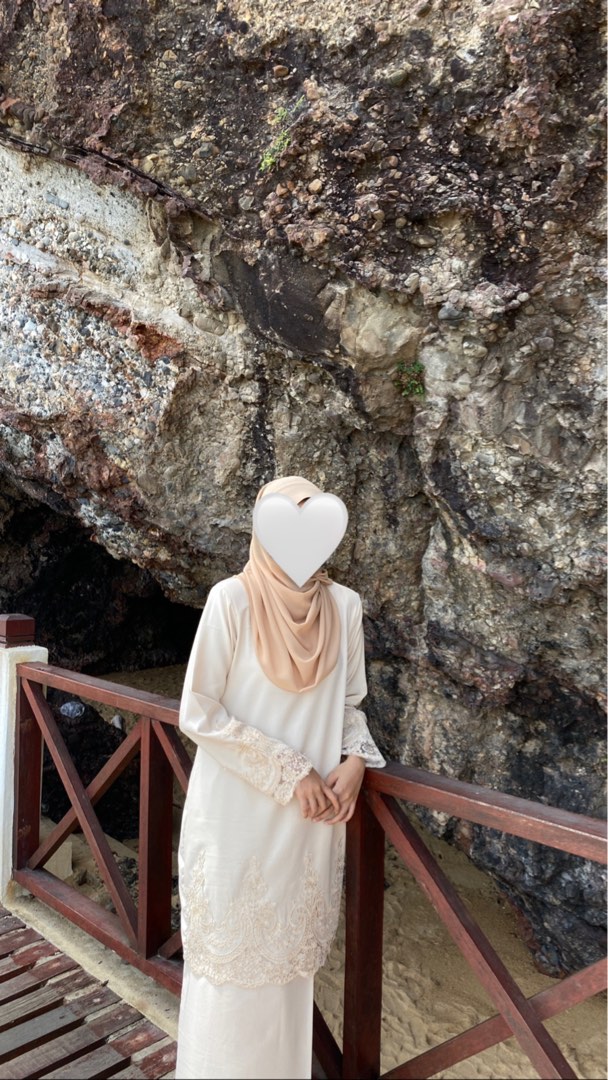 Cream Nude Lace Kurung, Women's Fashion, Muslimah Fashion, Baju Kurung