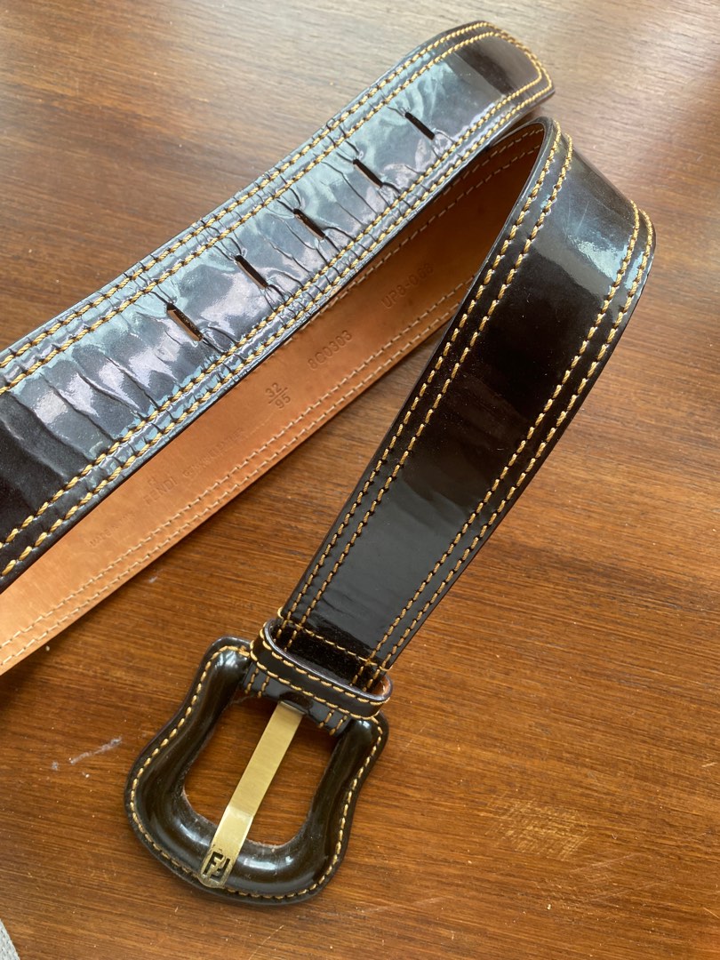 FENDI Patent Brown Belt Women s Fashion Watches Accessories