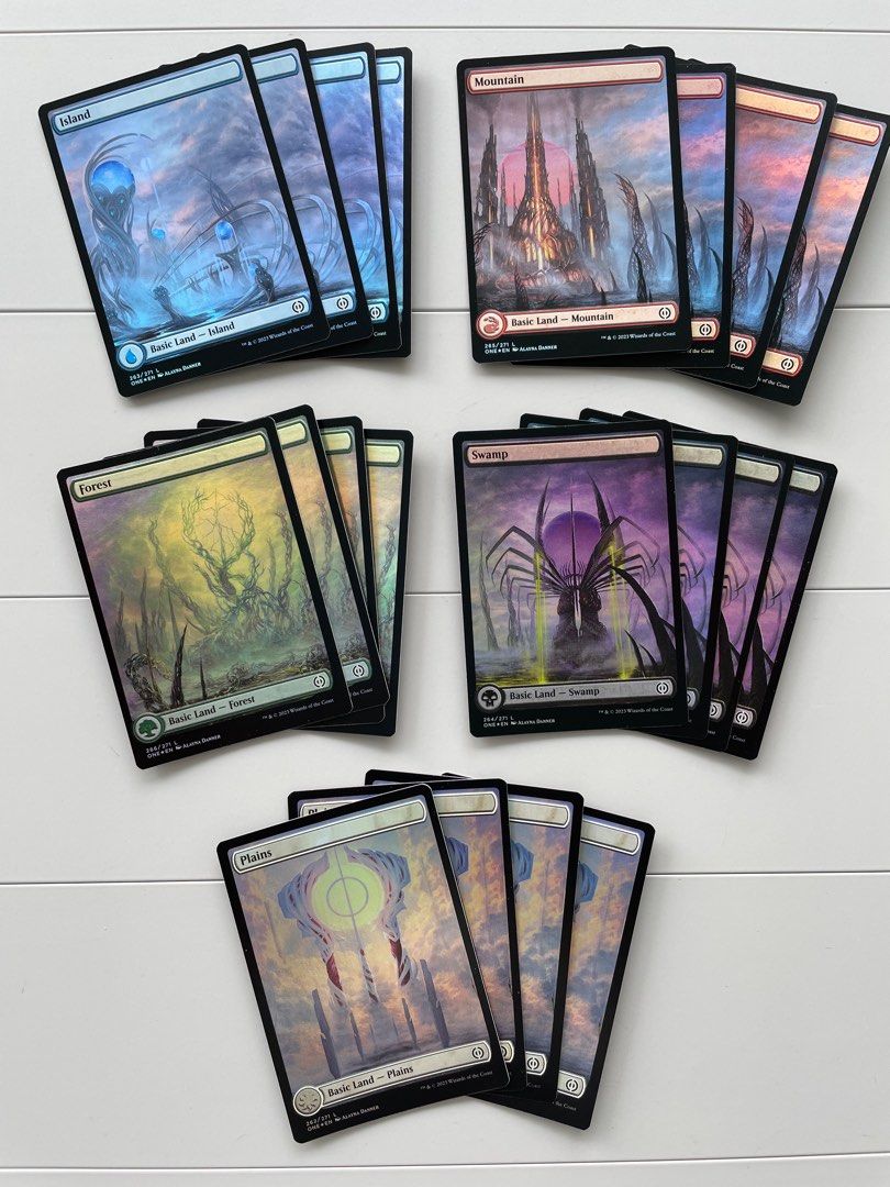 FOIL Phyrexian One Basic Lands Full Art, Hobbies & Toys, Toys & Games on Carousell