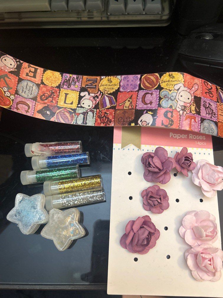 FREE Glitter, paper roses, paper tape, Hobbies & Toys, Stationery & Craft, Craft Supplies