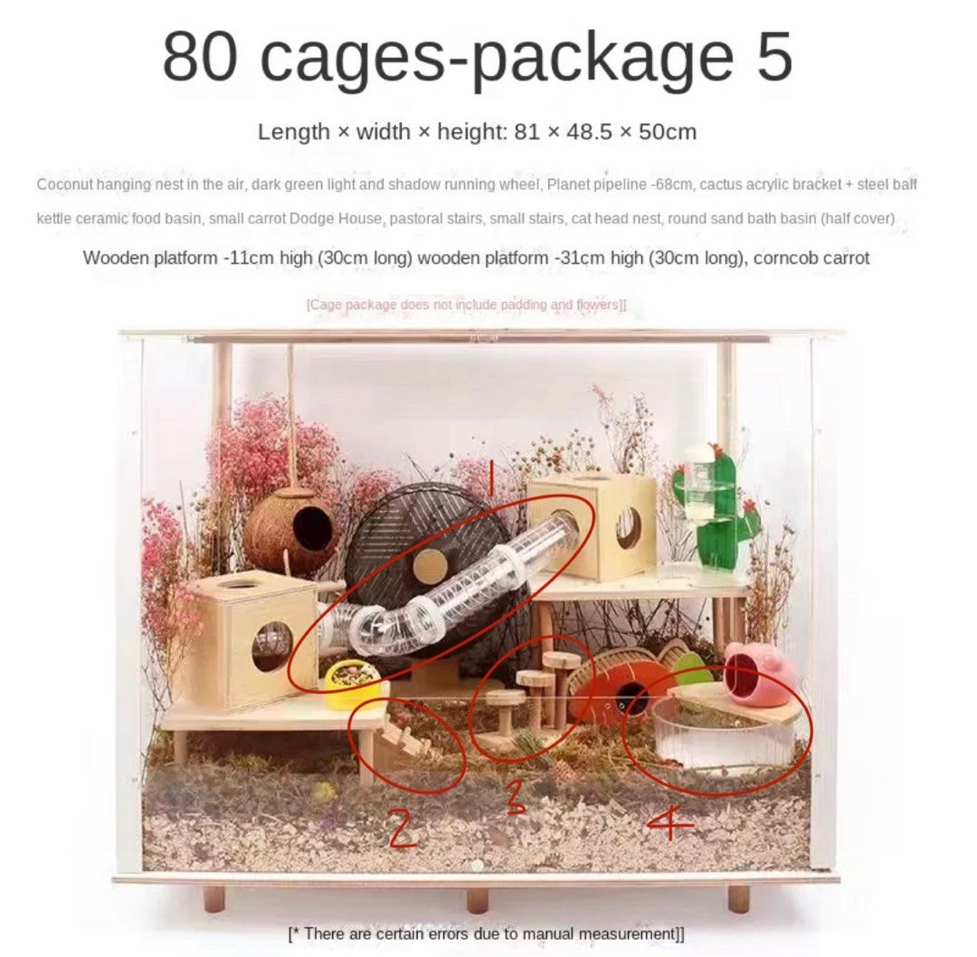Hamster 80cm Acrylic Cage and Accessories Set, Pet Supplies, Homes ...