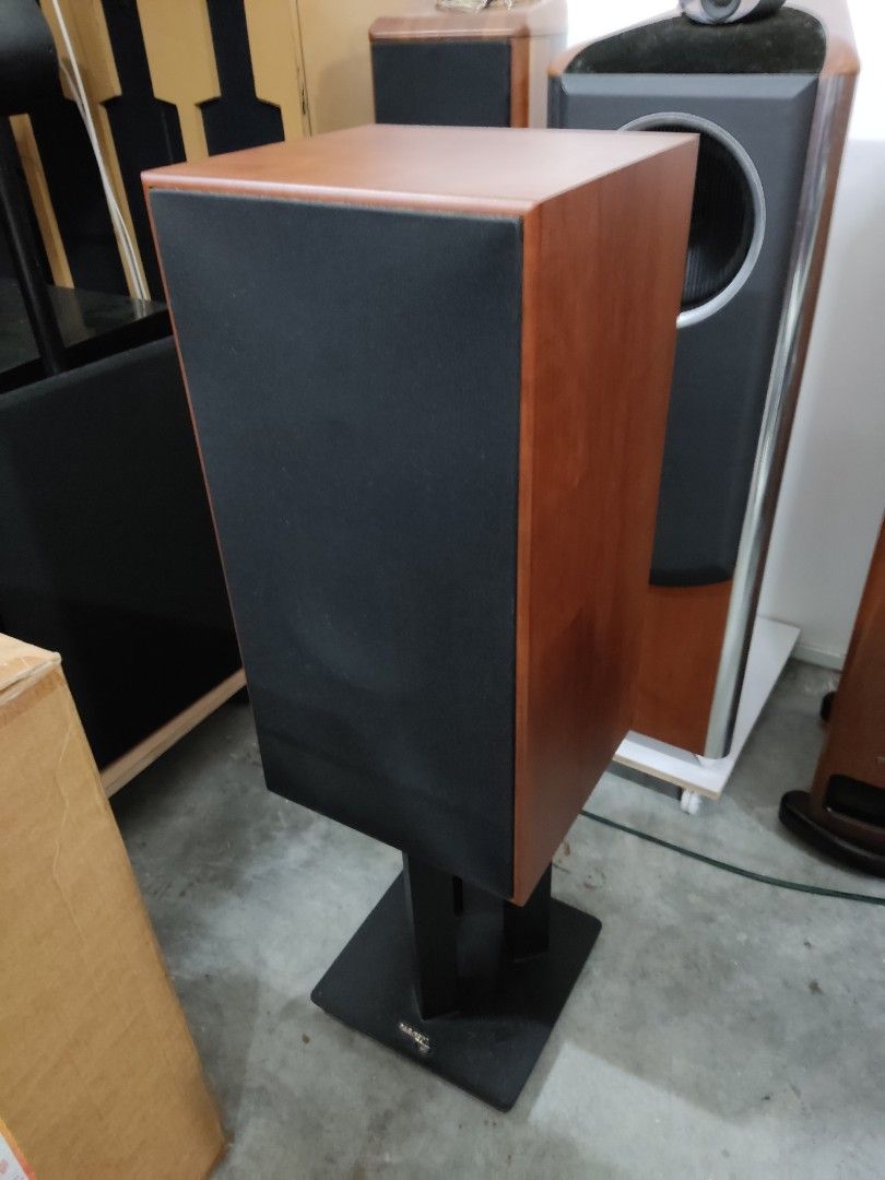 Harbeth SHL5 30th Anniversary speakers with boxes and Target Stands