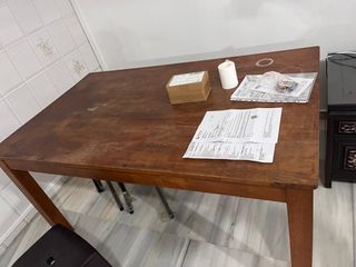 Heavy solid wood meeting room / dining table (scratched / stained surface)