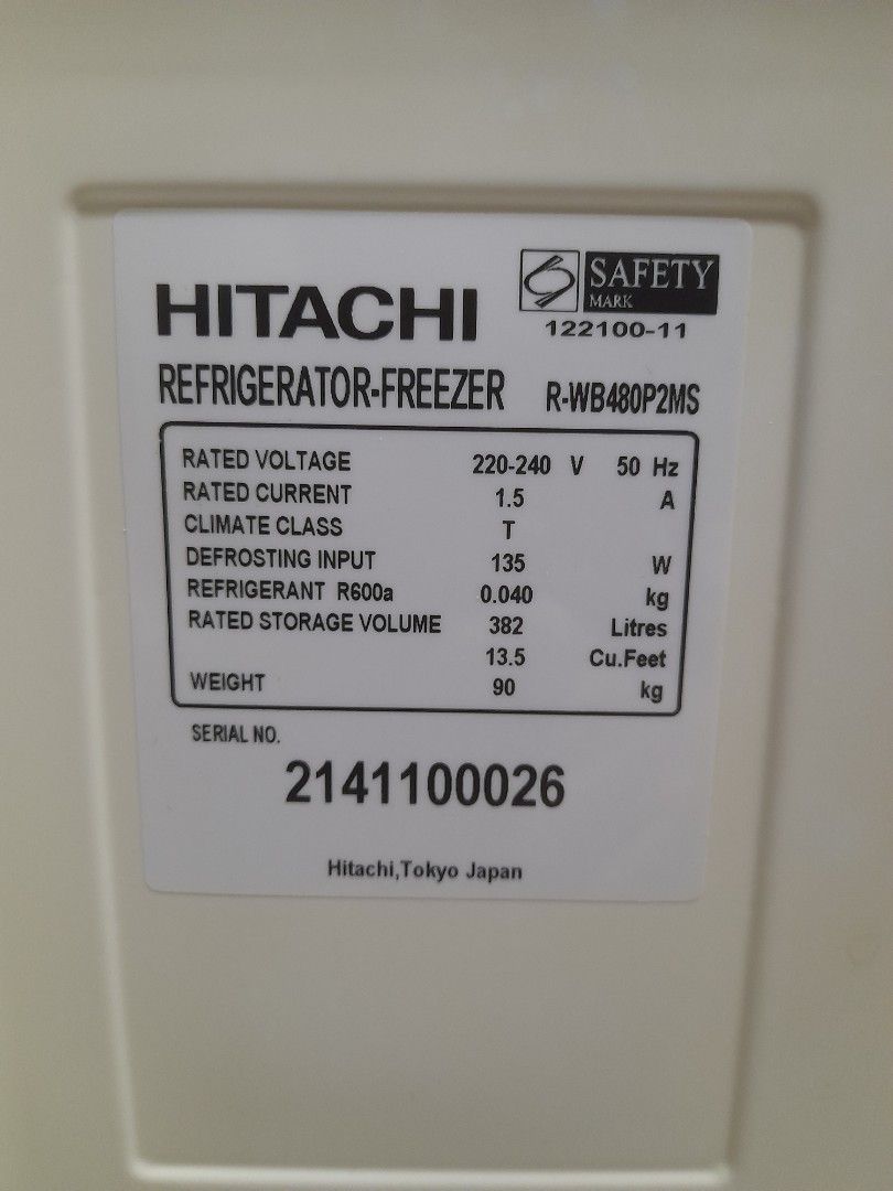 Hitachi Fridge RWB480P2MS 3 Door Fridge Black, TV & Home Appliances