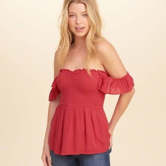 Hollister smocked off the shoulder top on sale