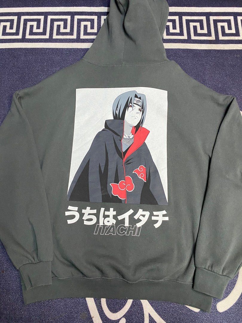 Men`s Pull&Bear NARUTO Hoodie Itachi Uchiha Anime Grey Cotton Size S