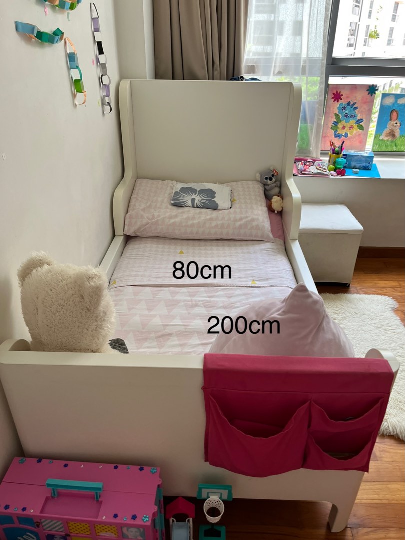 IKEA busunge extended bed (white bed frame + mattress), Furniture