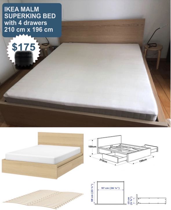 IKEA Super King Size Bed with 4 Storage Drawers, Furniture & Home