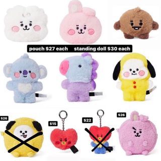 [INSTOCK] OFFICIAL BT21 FLAT FUR STANDING DOLL / SOFT TOY / PLUSH , KEY RING / KEY CHAIN , BOUCLE COIN POUCH