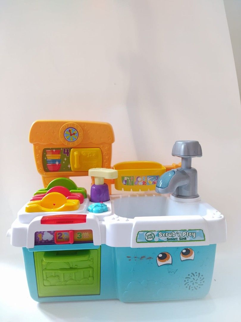 Leapfrog play and scrub smart sink mainan cuci piring anak, Toys