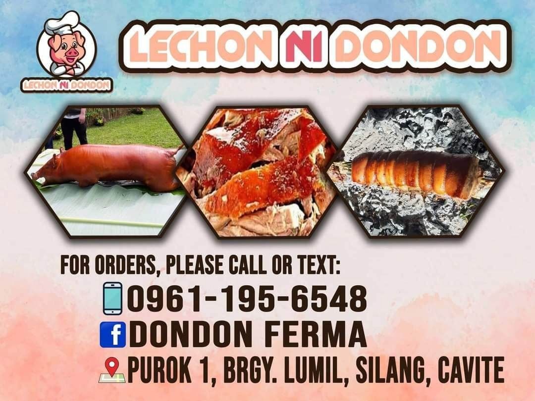 Lechon no Dondon (Category: Local Eats) located in Cavite. Submitted by mykasaab (Listing ID 1229154172, Image 1). Description: Order your favorite Lechon Now!!! Always satisfy your cravings! Juicy at malutong ang balat 100% malasa balat hanggang laman Crispy lechon Bagong luto Malinamnam We also accept lechon belly orders for any occasion. Please contact 09164151810 .