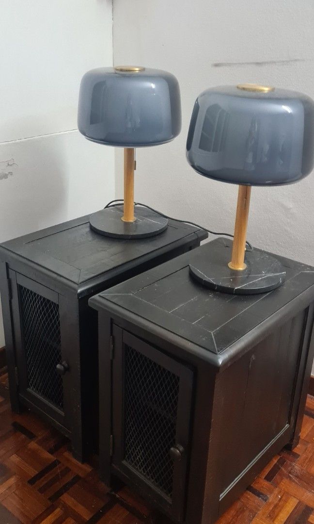 Modern Industrial Bedside Table and IKEA Evedal Table Lamp, Furniture