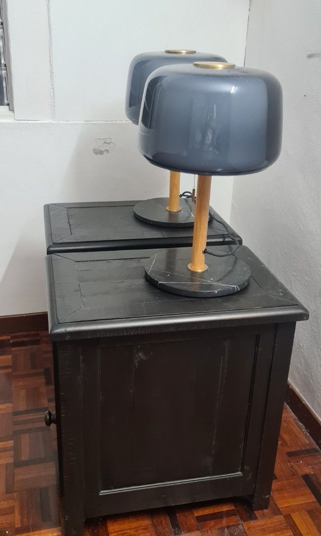 Modern Industrial Bedside Table and IKEA Evedal Table Lamp, Furniture