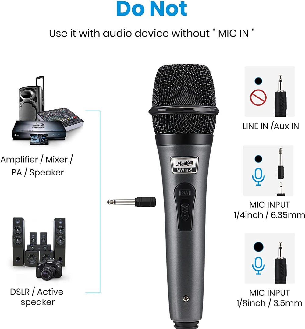 Moukey Dynamic Cardioid Home Karaoke Microphone, 13 ft XLR Cable Metal