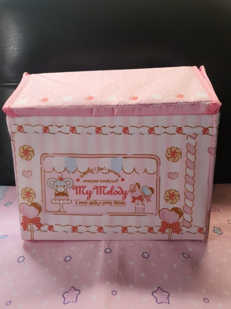 My Melody Water Repellant Storage Box (Category: Storage Boxes & Baskets) located in Quezon City. Submitted by littlecerberuslts (Listing ID 1229112170, Image 3). Description: My Melody inspired house-shaped foldable storage box. Water repellant. Measurement: H23×W25×D20cm 1 avail Last price posted. Payment via gcash Delivery fee care of buyer..