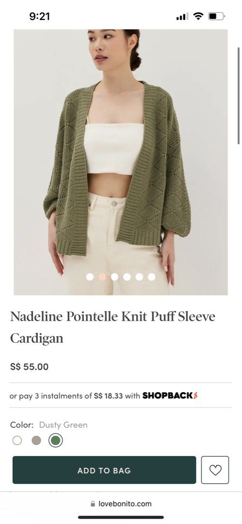 Nadeline Pointelle Knit Puff Sleeve Cardigan
