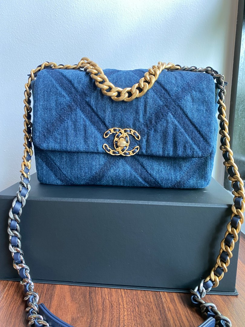 New Chanel 19 Dark Denim Blue Wash handbag classic lambskin bag gold hardware quilted logo jeans Women s Fashion Bags Wallets Shoulder Bags on Carousell