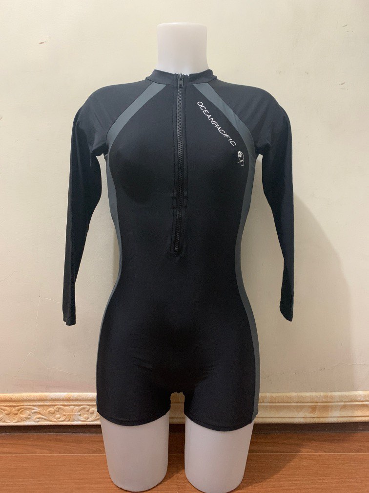 Ocean Pacific Black One Piece Zipper Rash Guard, Women's Fashion