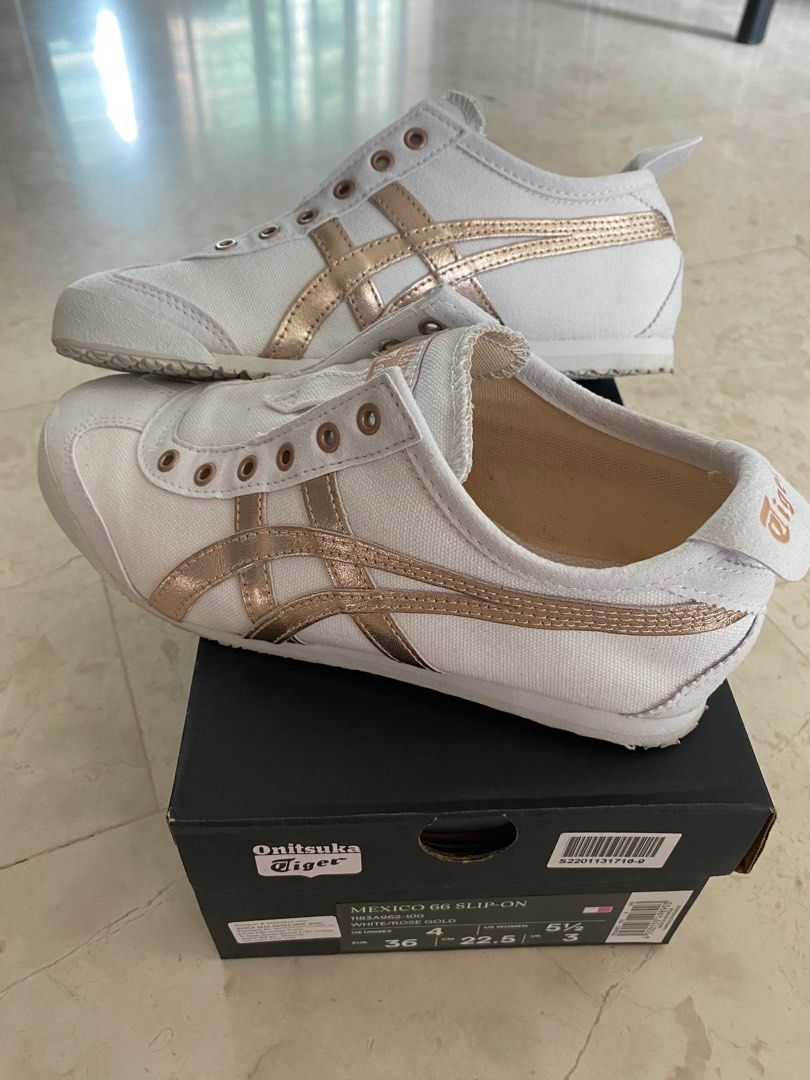Onitsuka Tiger Mexico 66 Slip on (Category: Sneakers) located in Singapore. Submitted by lynnu (Listing ID 1229115601, Image 1). Description: Authentic Onitsuka Tiger slip-on in very good condition. Wore only once/twice. With shoe box. Size: EU36 / UK3 / US4.