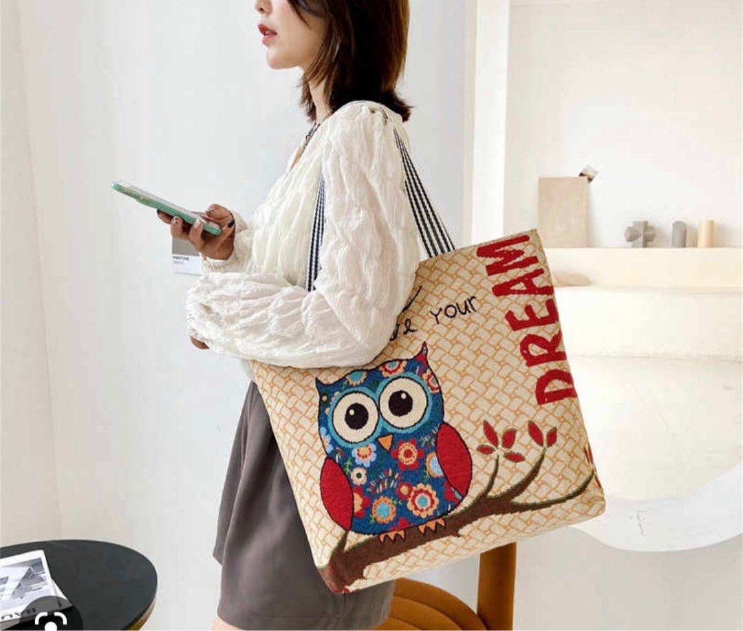 OWL canvas tote bag Women s Fashion Bags Wallets Tote Bags on