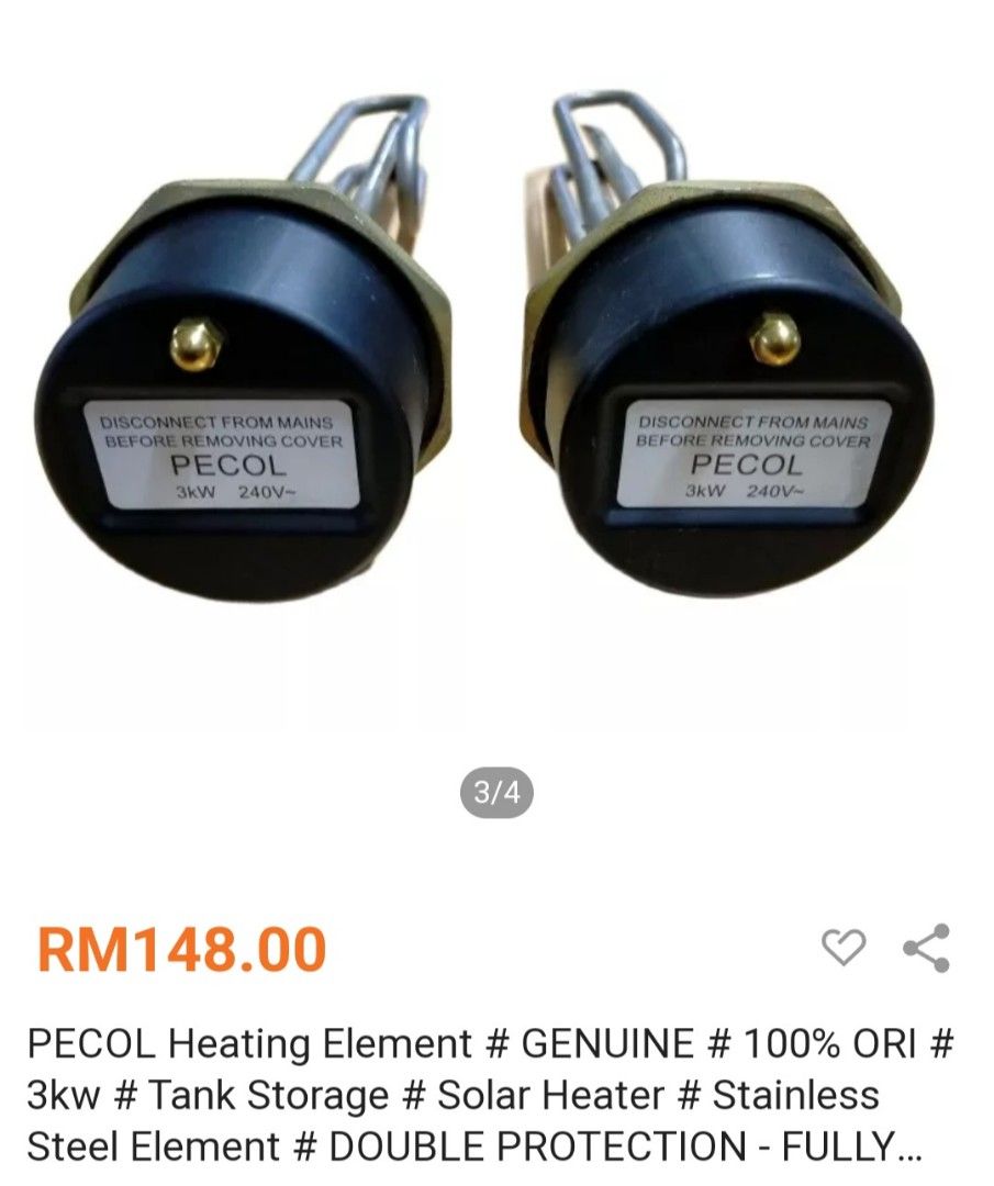 Pecol heating element tank storage, TV u0026 Home Appliances, Water Heater u0026  Instant Showers on Carousell
