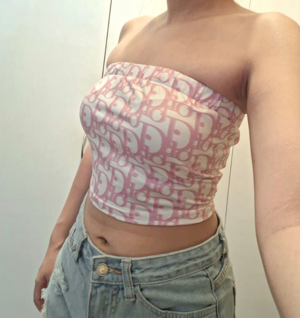 Pink Dior crop top, Women's Fashion, Tops, Sleeveless on Carousell