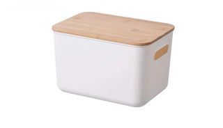 PLASTIC STORAGE CONTAINER WITH BAMBOO LID