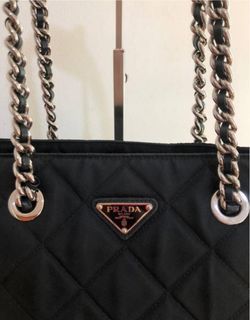 PRADA Nylon quilted chain bag with silver hardware