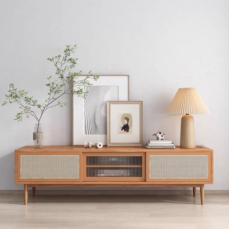 Rattan TV console with fluted glass, Furniture & Home Living, Furniture