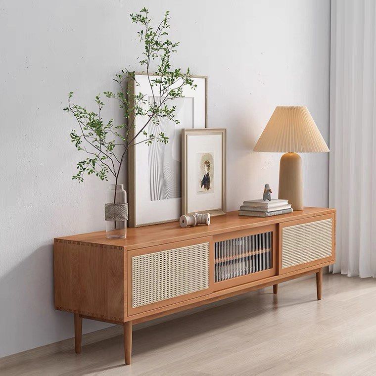 Rattan TV console with fluted glass, Furniture & Home Living, Furniture