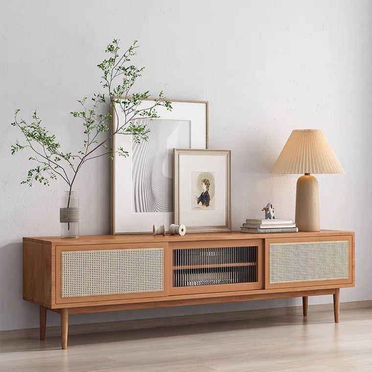 Rattan TV console with fluted glass, Furniture & Home Living, Furniture