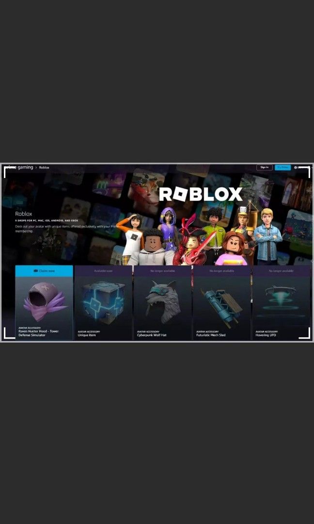 Roblox Prime Gaming code代碼, 電子遊戲, 電子遊戲機, 其他- Carousell