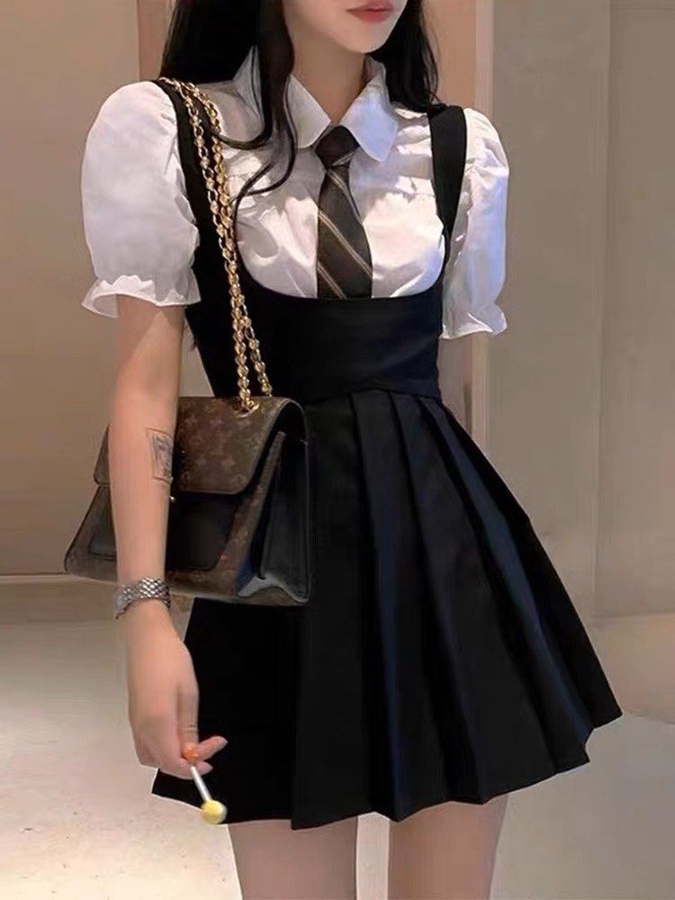 Cute school shop girl outfit