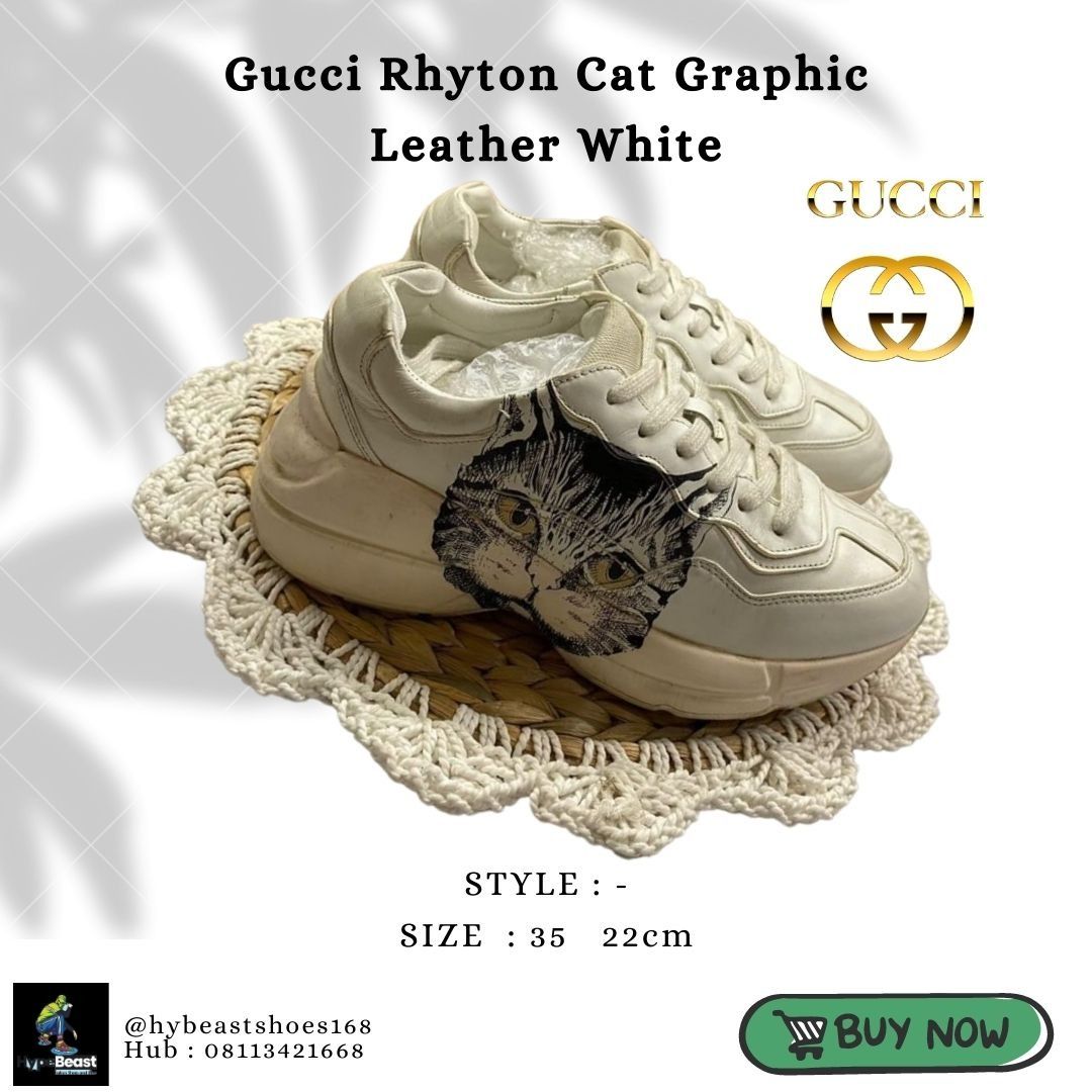 Sepatu Gucci Rhyton Cat Graphic Leather White Ukuran 35 (22cm)