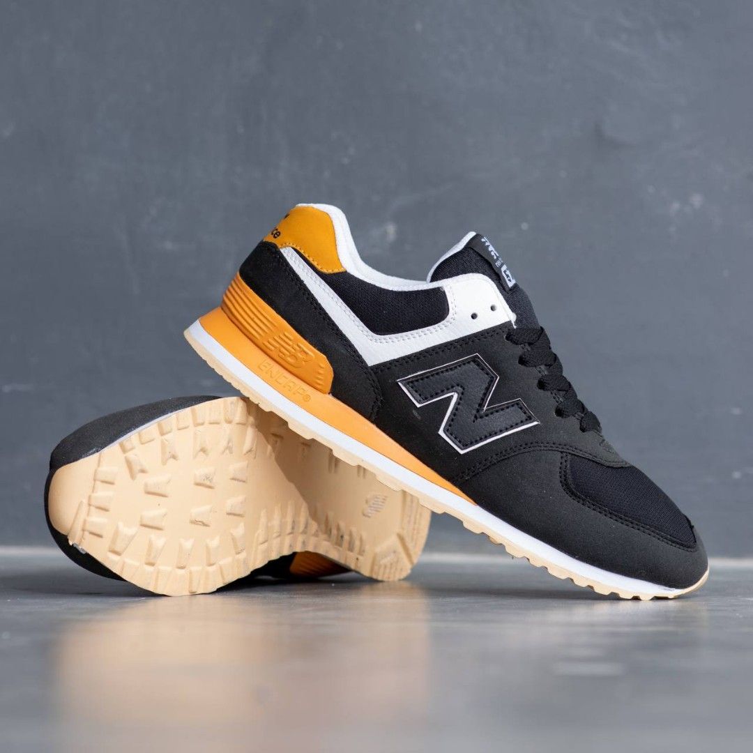 SEPATU NEW BALANCE 574 BLACK WHITE ORANGE ORIGINAL 100