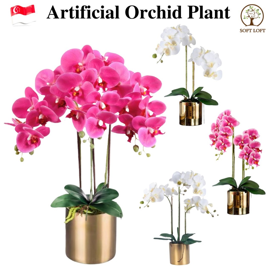 [SG STOCK] Artificial Orchid Flower in Gold Pot Artificial Orchid Plant