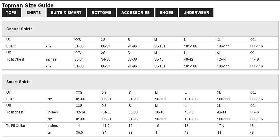 Topman jacket outlet sizing