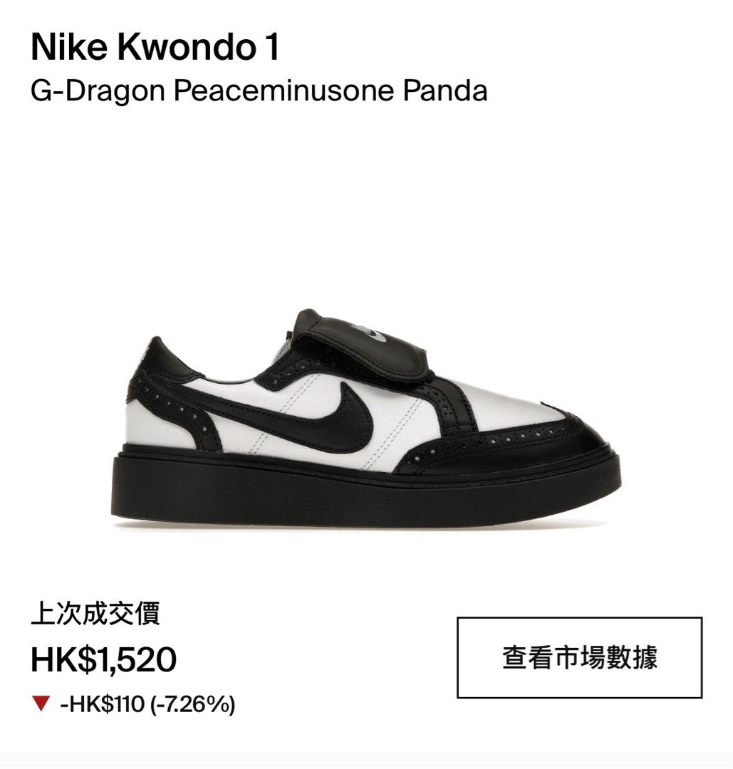 US10.5 Nike x Peaceminusone Gdragon Panda Kwondo 1, 男裝, 鞋, 波鞋