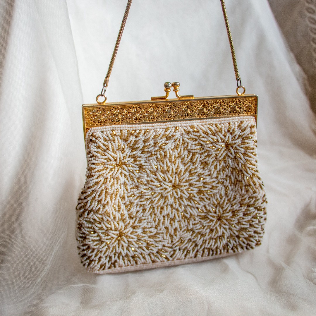vintage beaded bag beautiful gold white vintage purse handbag