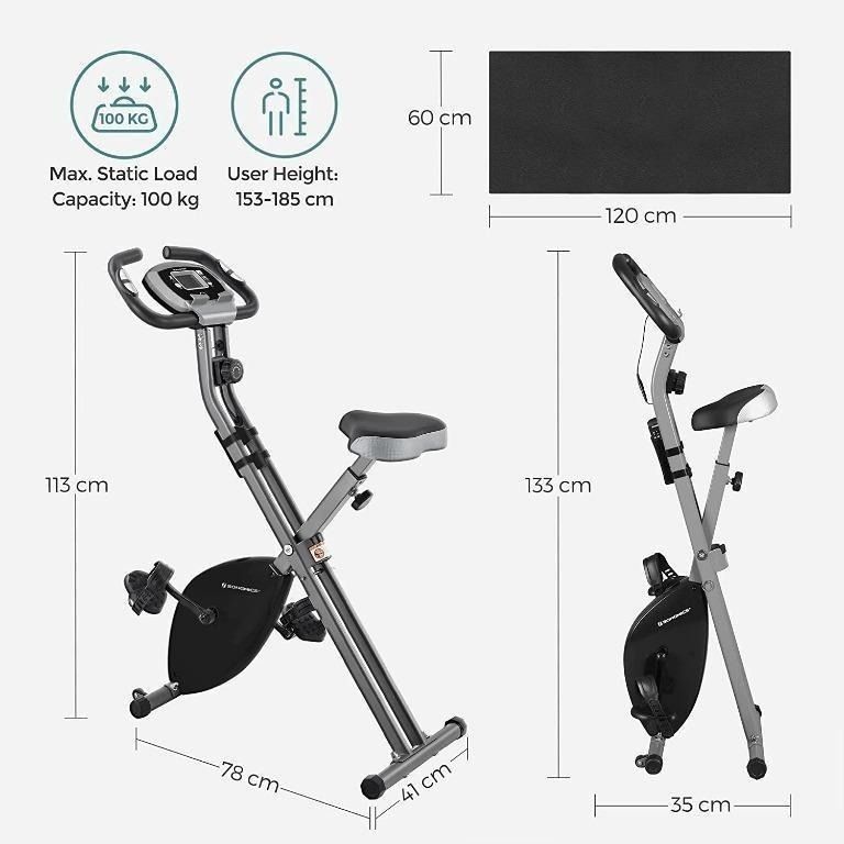 (118) SONGMICS Exercise Bike, Fitness Bicycle, Foldable Indoor Trainer