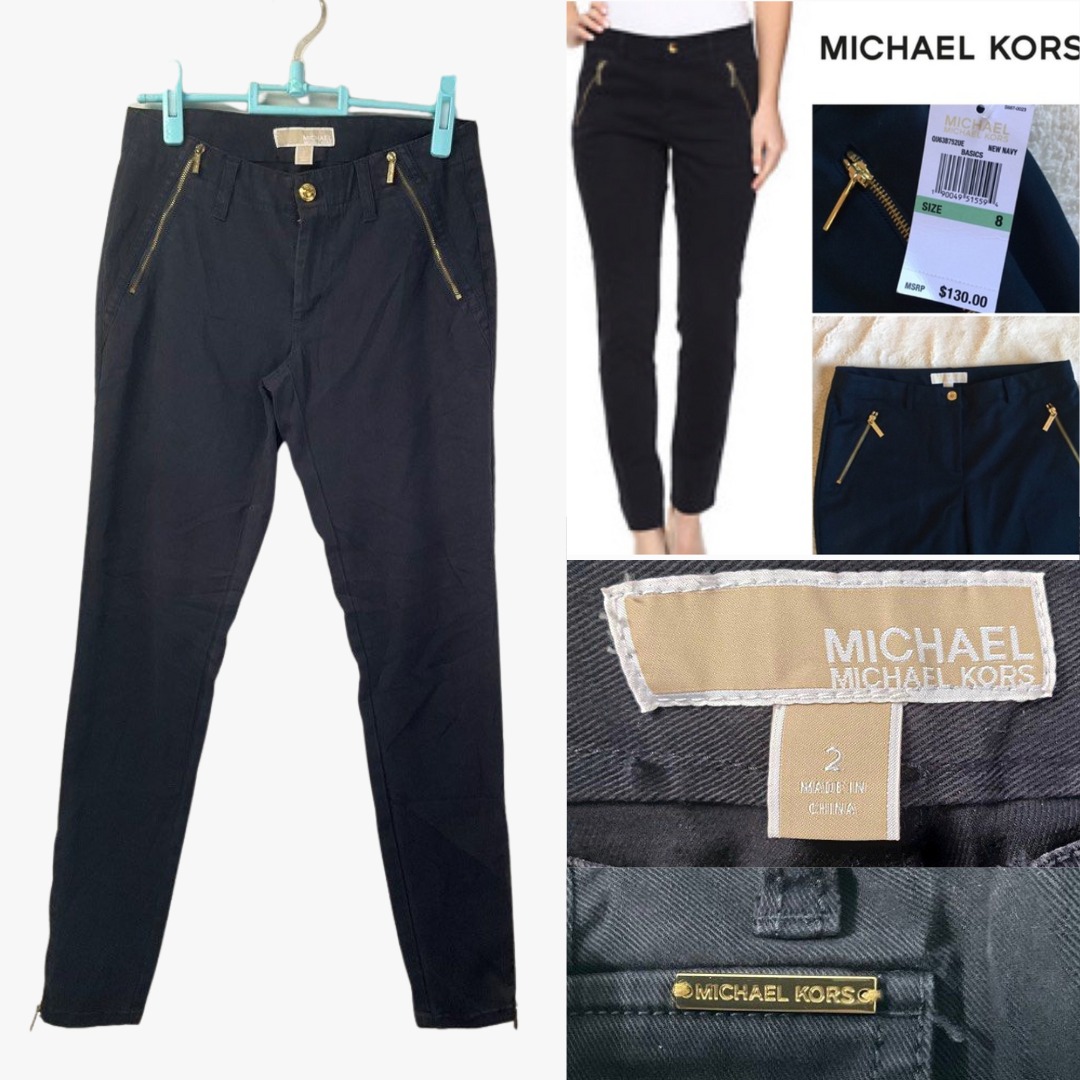 130 MICHAEL KORS Black Pants with Gold Zippers MID RISE Pants