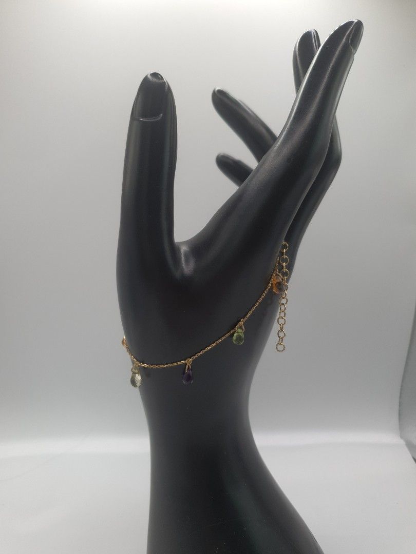 SALE 18k Italy Gold Anklet with multi colour teardrop gemstones
