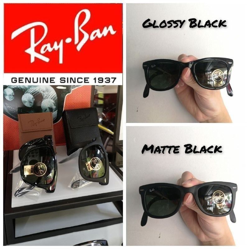Authentic RayBan Sunglasses Wayfarer Model RB2132F Classic RB2140F Original RB4105 Folding Asian Fit Available in Glossy Black Tortoise Frame Matte Black Classic Green G 15 Polarized Lens Brown Gradie...