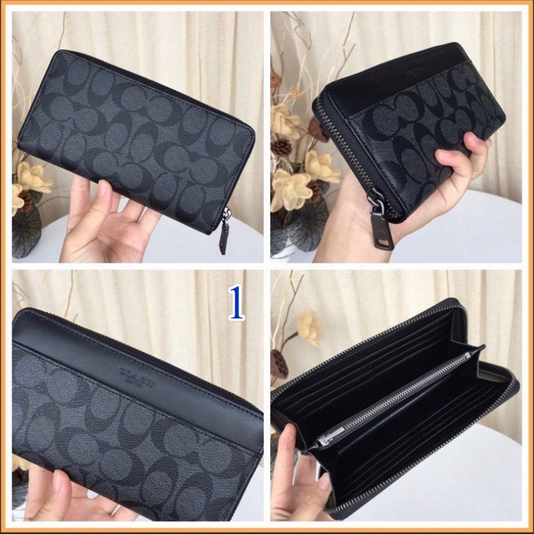COACH ACCORDION Signature Long Zipper Men Monogram classic Elegant big Wallet Large Zips Unisex Coins Photo Card Bill Notes ID Slots Purse