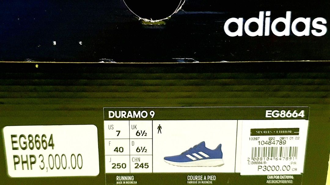 ADIDAS ORIGINAL BLUE DURAMO 9 US7 (Category: Sneakers) located in Makati City. Submitted by blue_owl_store (Listing ID 1224458855, Image 3). Description: ADIDAS ORIGINAL BLUE DURAMO 9 RUNNING SHOES SIZE US7 MEN / WOMEN 9 BRAND NEW AUTHENTIC SALE ₱999 SRP ₱3,000 PAY BY GCASH /MAYA LALAMOVE OR J&T LALAMOVE COD SHIPPING FEE BY BUYER SELLER MAKATI AREA.